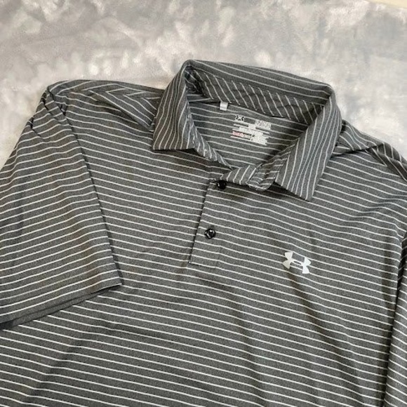 Under Armour Other - Under Armour Polo Shirt Mens XL Striped Gray White HeatGear Loose Fit‎